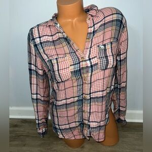 Abercrombie & Fitch Women’s Pink Plaid Flannel Button Shirt Blouse Size Large